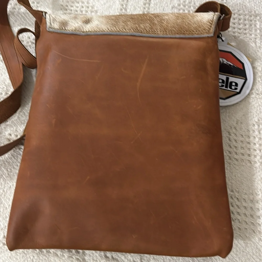 Kilele Hide Envelope Brown and Tan Leather‎ Messenger Crossbody Bag NWT